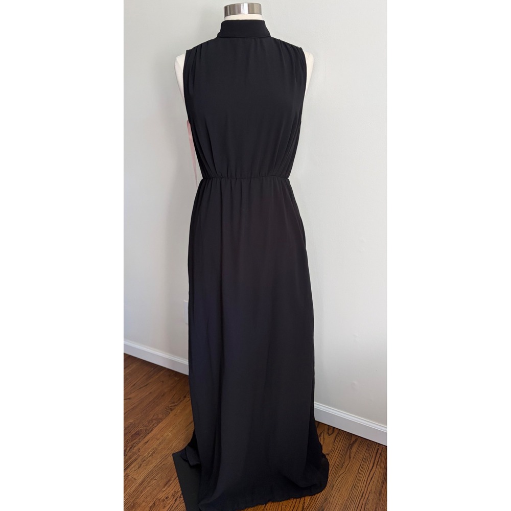 Lulus Black Mock Neck Sleeveless Maxi Dress Slit Keyhole Back Size M NEW Elegant